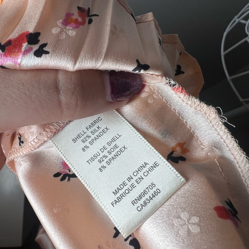Rebecca Taylor Floral Silk Blouse Pleated V-Neck Pink Peach Size 10 - Picture 6 of 6
